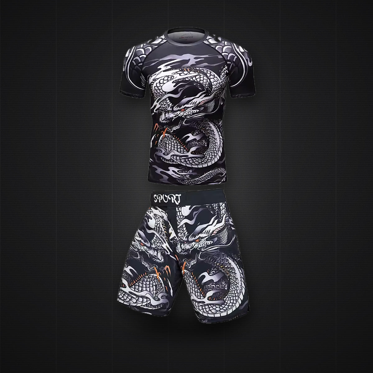 Storm Dragon set — dragon rash guard and fight shorts